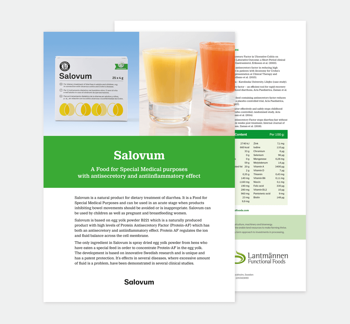 Salovum • Lantmännen Functional Foods • design av produktblad